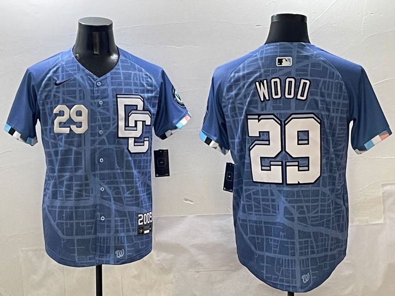 Men Washington Nationals #29 Wood Blue Joint Name 2025 Nike MLB Jersey style 2